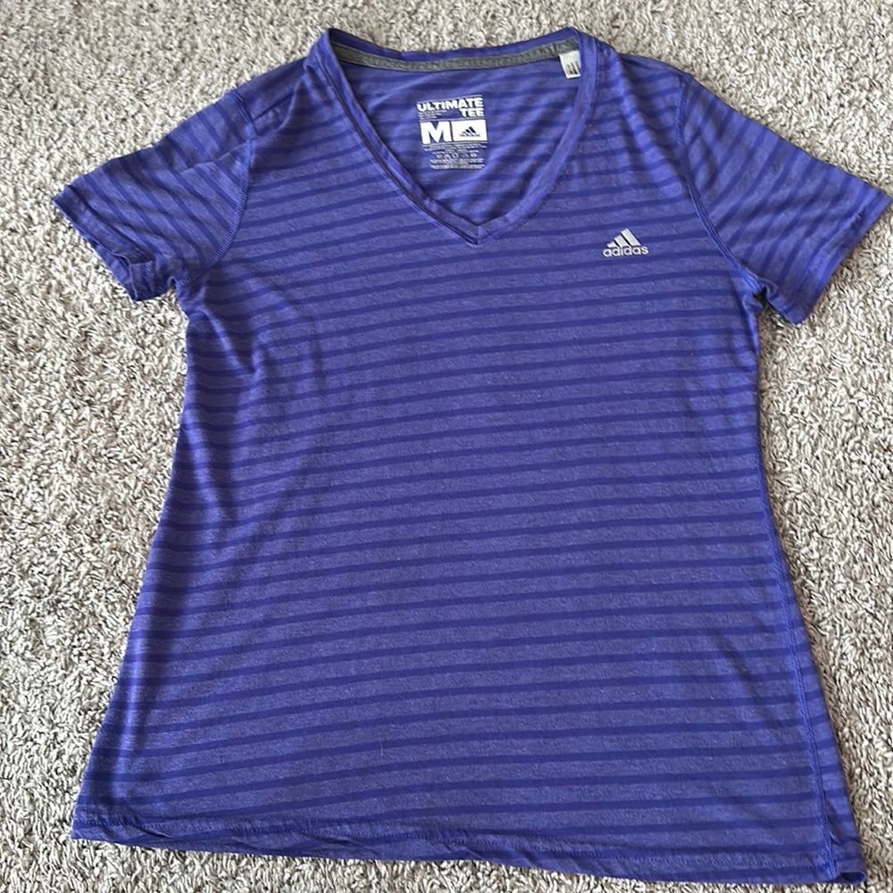 Adidas short sleeve ultimate tee. Striped purple medium.